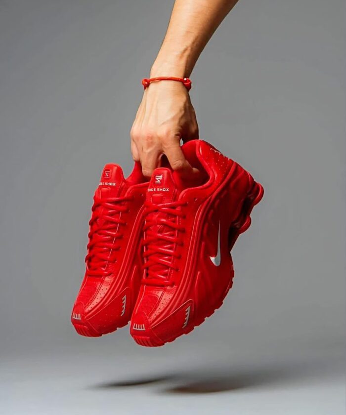 Shox R4 White Phantom Picante Red Sneakers