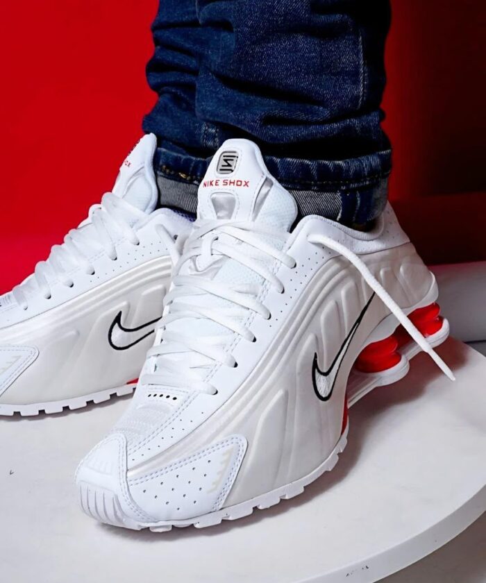 Shox R4 White Phantom Picante Red Sneakers
