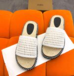 White Woven Espadrille Slides