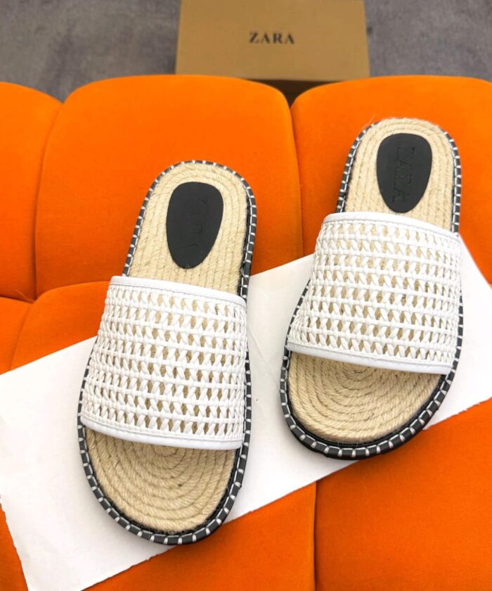 White Woven Espadrille Slides
