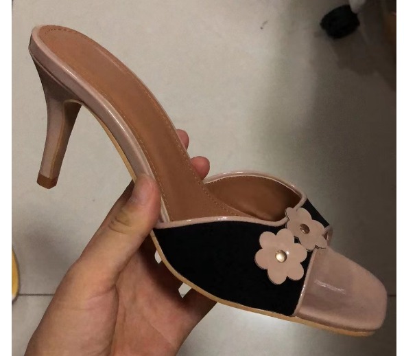 Black Beige High Heel Mule Sandals