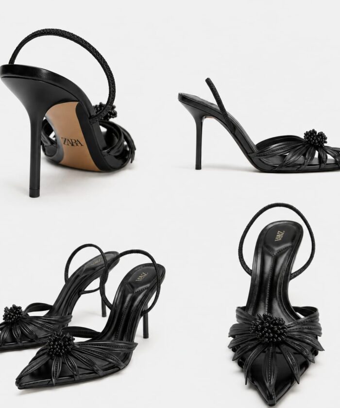 Black Pointed Toe Slingback Stiletto Sandals