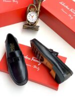 Brown Leather Gancini Style Bit Loafers