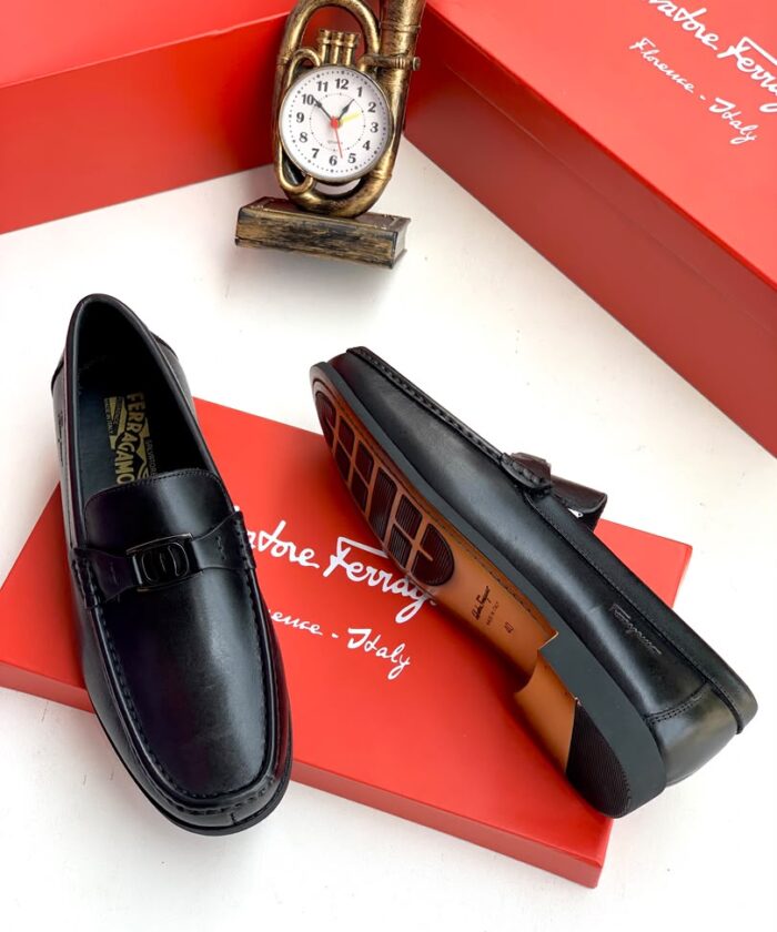 Brown Leather Gancini Style Bit Loafers