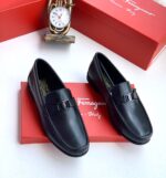 Brown Leather Gancini Style Bit Loafers