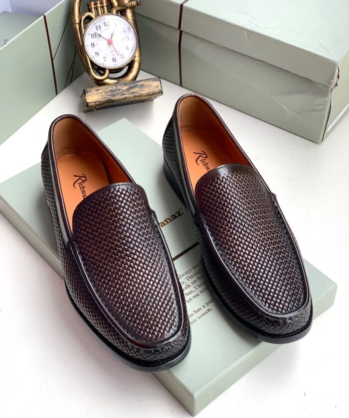 Dark Brown Woven Leather Slip On Loafers