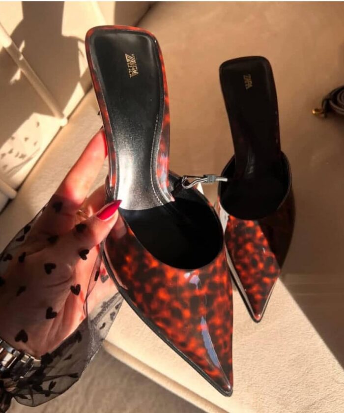 Tortoiseshell Pointed Toe Mules With Slim Heel
