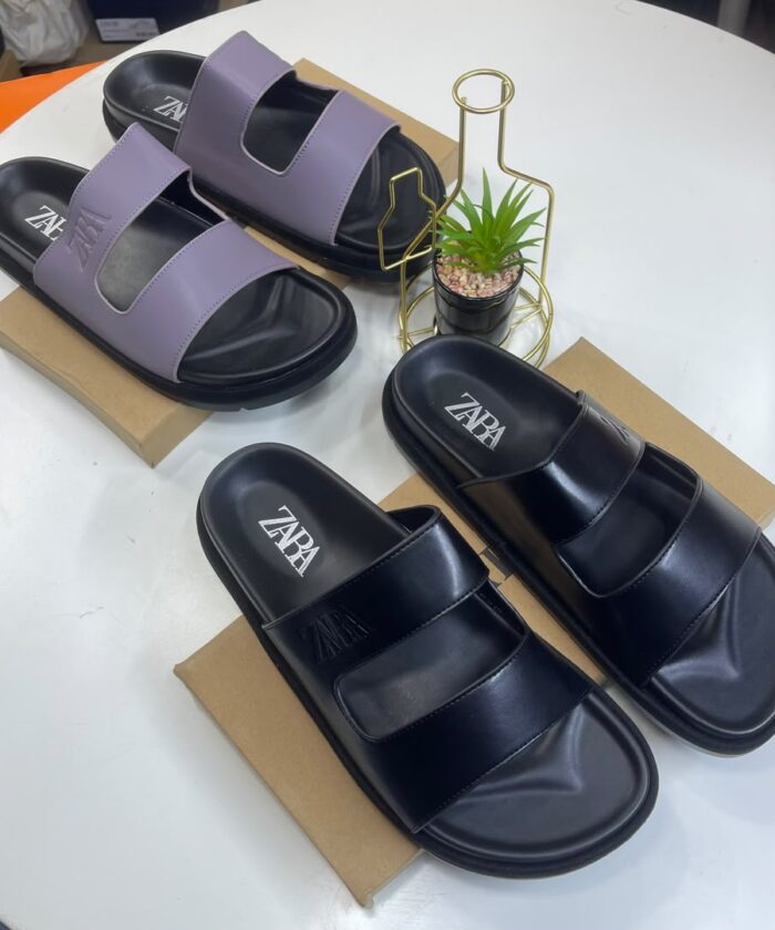 Zara Double Strap Leather Slides